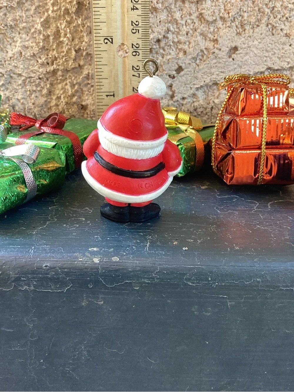 Lot of 7 Tiny Presents and Tiny Santa Ornament